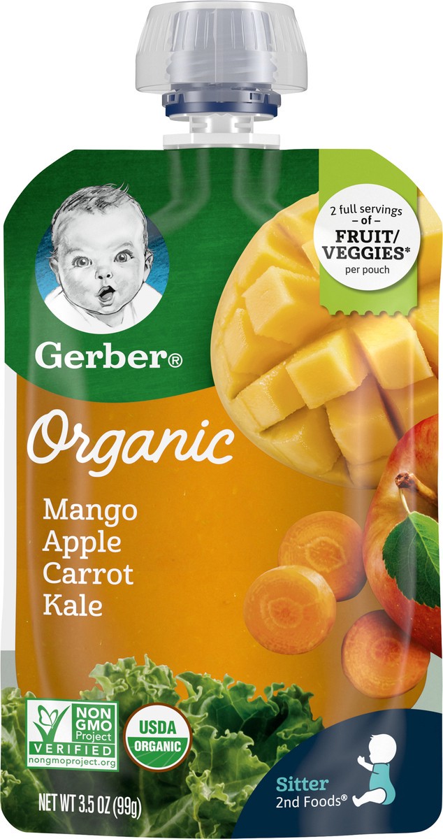 slide 1 of 13, Gerber 2nd Foods Organic Mango Apple Carrot Kale 3.5 oz, 3.5 oz
