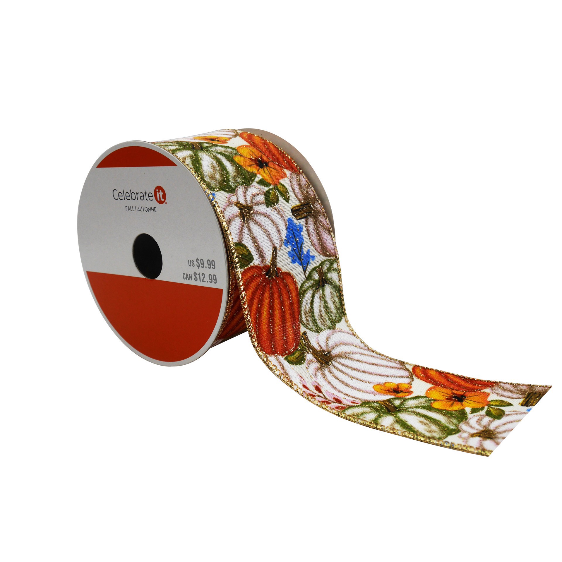 slide 2 of 3, 2.5" X 6.6yd. Pumpkin Faux Linen Wired Ribbon By Celebrate It, 2.5 in x 6.6 yd