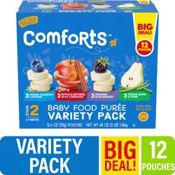 Comforts 12 Pack Stage 2 (6+ Months) Assorted Baby Food Puree 12 - 4 oz Pouches