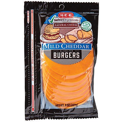slide 1 of 1, H-E-B Select Ingredients Mild Cheddar Burger Slices, 8 ct