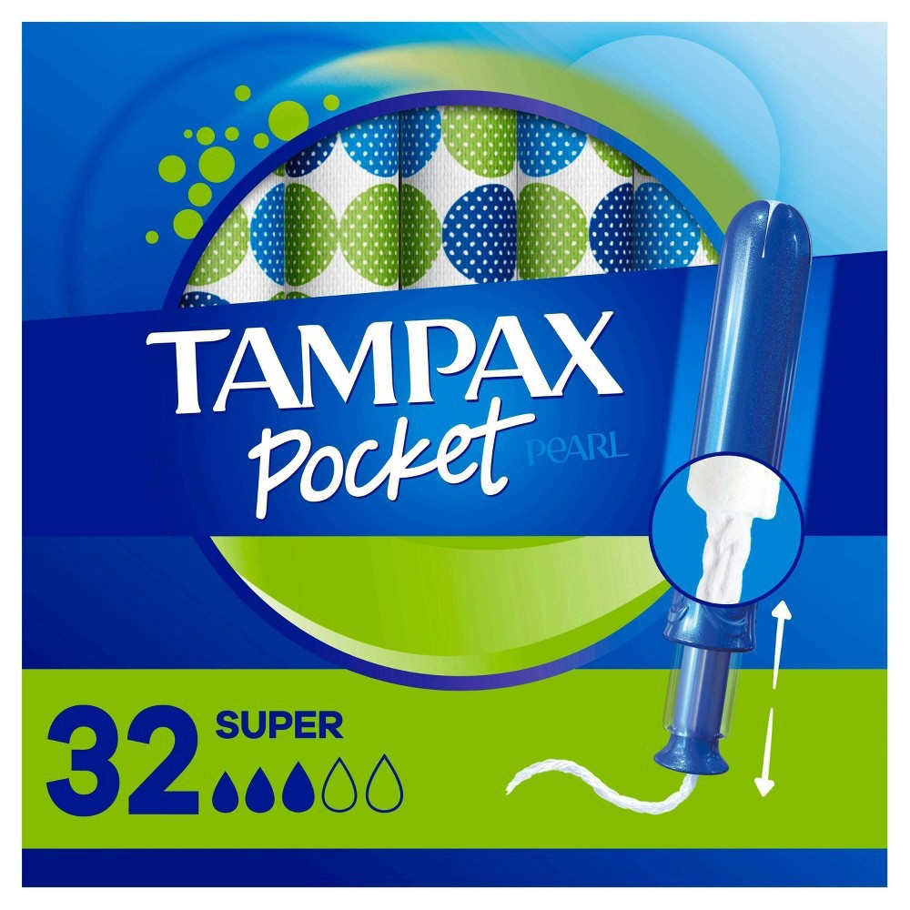 slide 3 of 8, Tampax Pocket Pearl Compact Tampons Super Absorbency with BPA-Free Plastic Applicator and LeakGuard Braid, Unscented, 32 Count, 32 ct