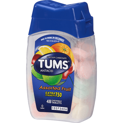 slide 4 of 11, TUMS Chewable Antacid Tablets for Extra Strength Heartburn Relief, Assorted Fruit Flavors - 48 Count, 48 ct