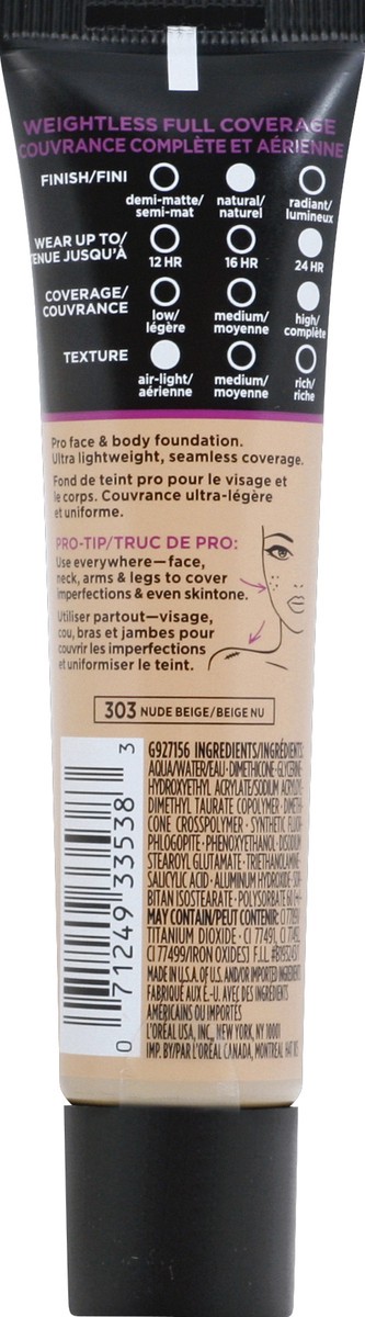 slide 6 of 7, L'Oréal Infallible Total Cover Foundation 303 Nude Beige, 1 fl oz