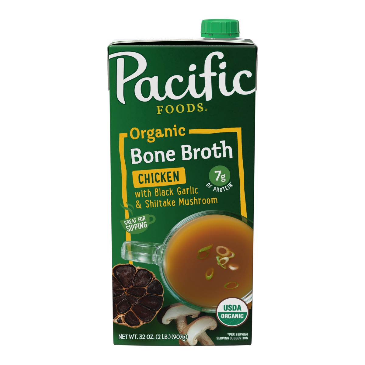 slide 1 of 5, Pacific Foods Organic Chicken Bone Broth With Black Garlic and Shiitake Mushroom, 32 oz Carton, 32 oz