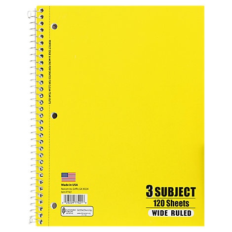 slide 1 of 1, Top Flight Standards Notebook 3 Subject Wide Ruled, 1 ct