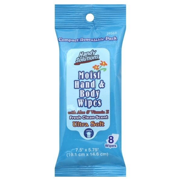 slide 1 of 1, Handy Solutions Hand & Body Wipes, 8 ct