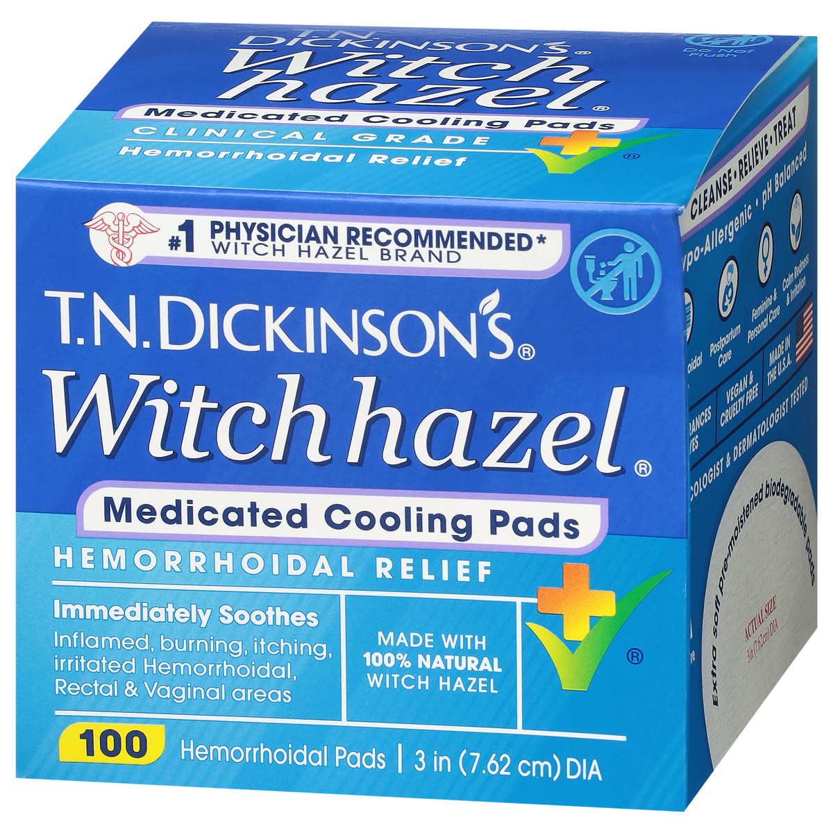 slide 3 of 4, T.N. Dickinson's Witch Hazel Hemorrhoidal Pads With Aloe, 100 ct