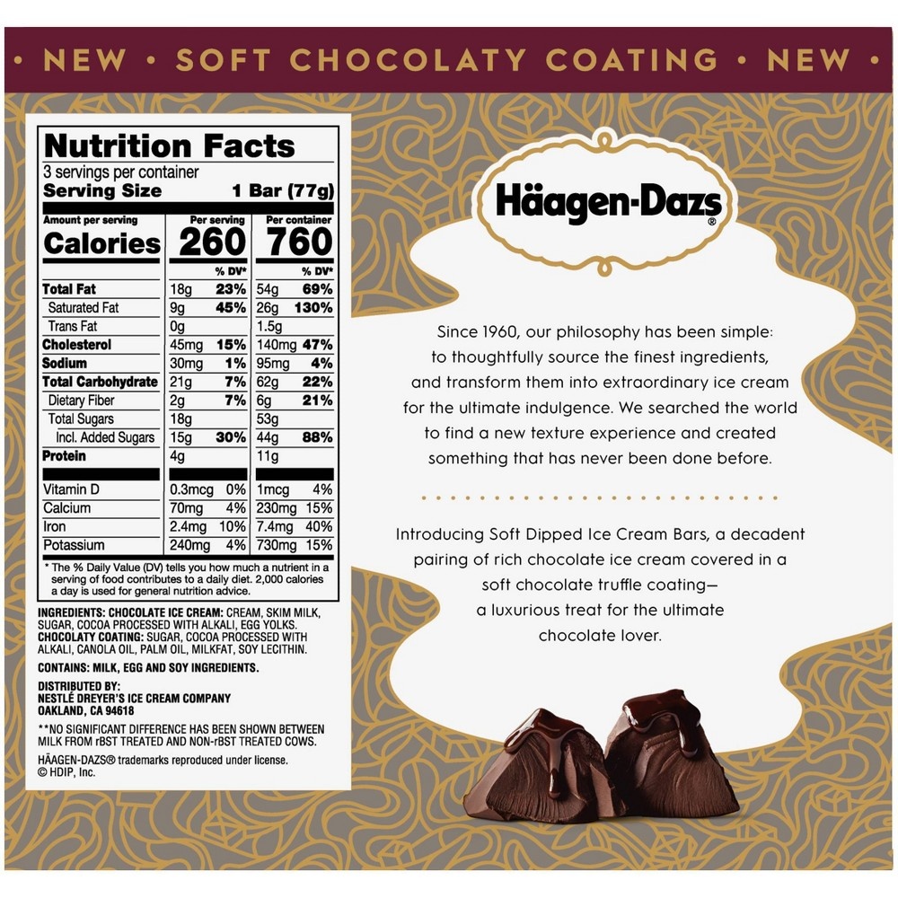 slide 2 of 2, Häagen-Dazs Soft Dipped Chocolate Ice Cream Bars, 3 ct; 3 fl oz