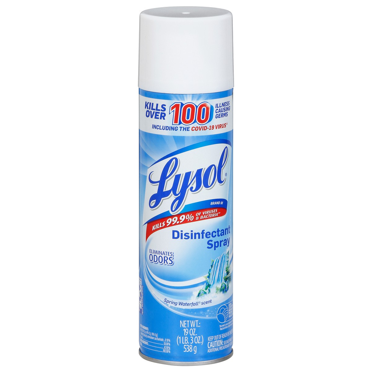 slide 1 of 3, Lysol Disinfectant Spray, Sanitizing and Antibacterial Spray, For Disinfecting and Deodorizing, Spring Waterfall, 19 fl oz, 19 oz