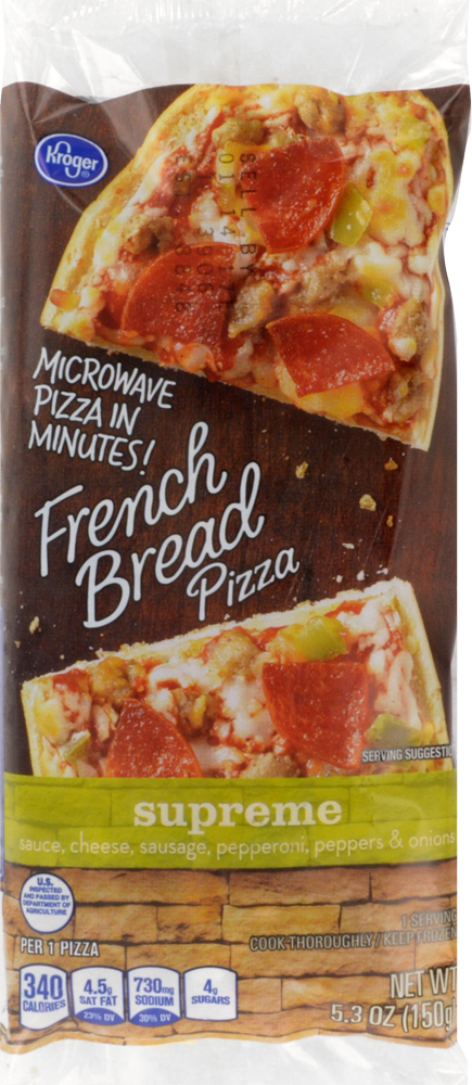 slide 1 of 1, Kroger Microwave In Minutes! Supreme French Bread Pizza, 5.3 oz