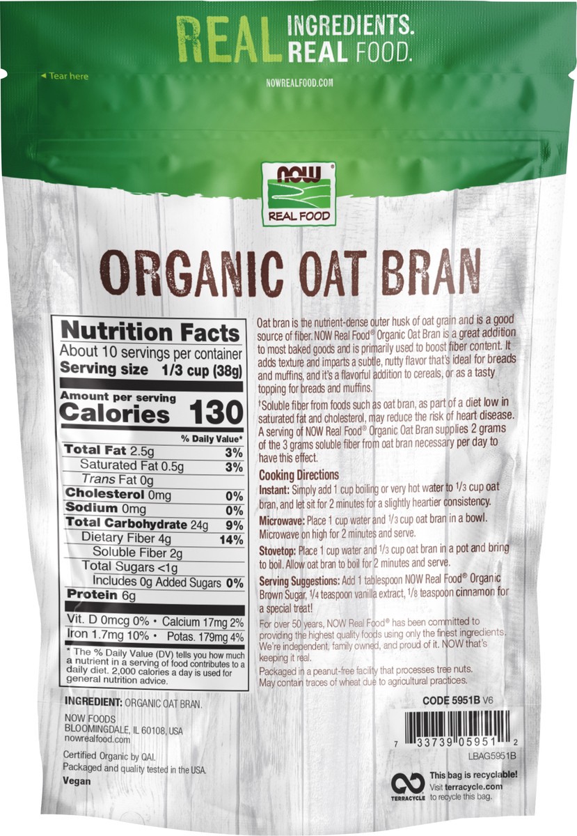 slide 2 of 7, NOW Real Food Oat Bran, Organic - 14 oz, 14 oz