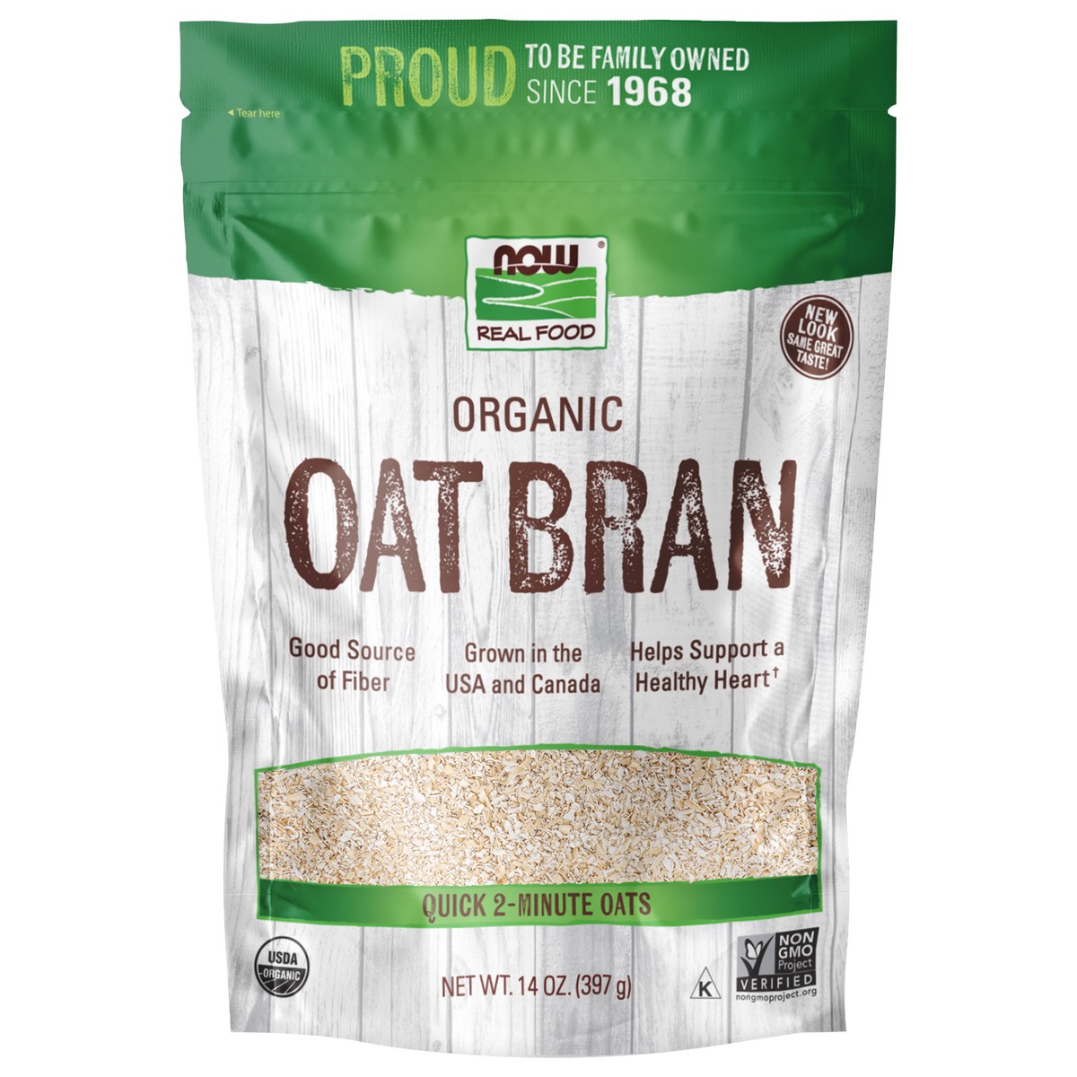 slide 1 of 7, NOW Real Food Oat Bran, Organic - 14 oz, 14 oz