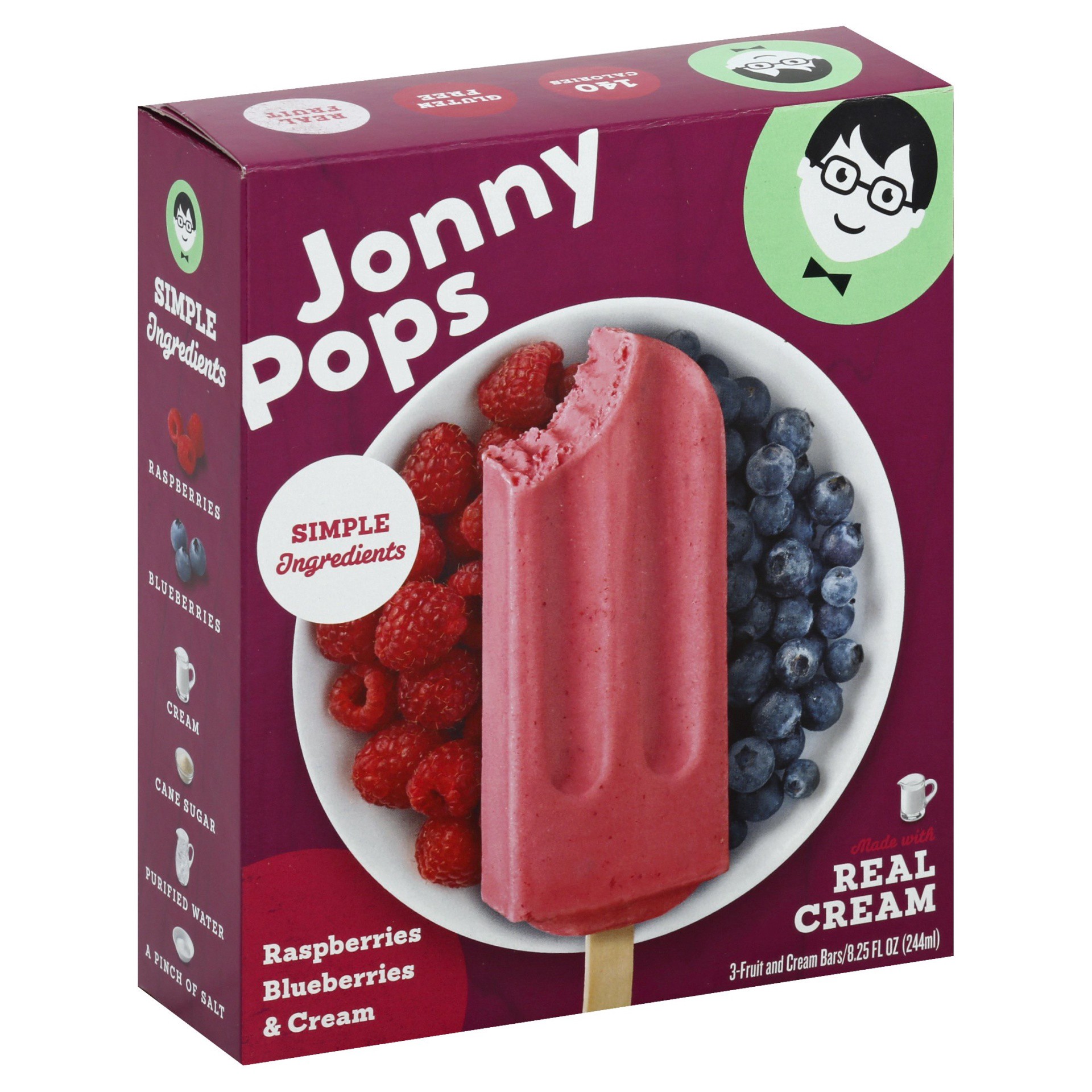 slide 1 of 9, Jonny Pops Raspberries Blueberries & Cream Ice Cream Bars, 8.25 oz