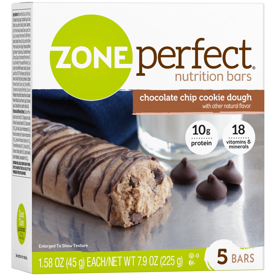 slide 2 of 4, Zone Perfect Chocolate Chip Cookie Dough Nutrition Bars, 5 ct