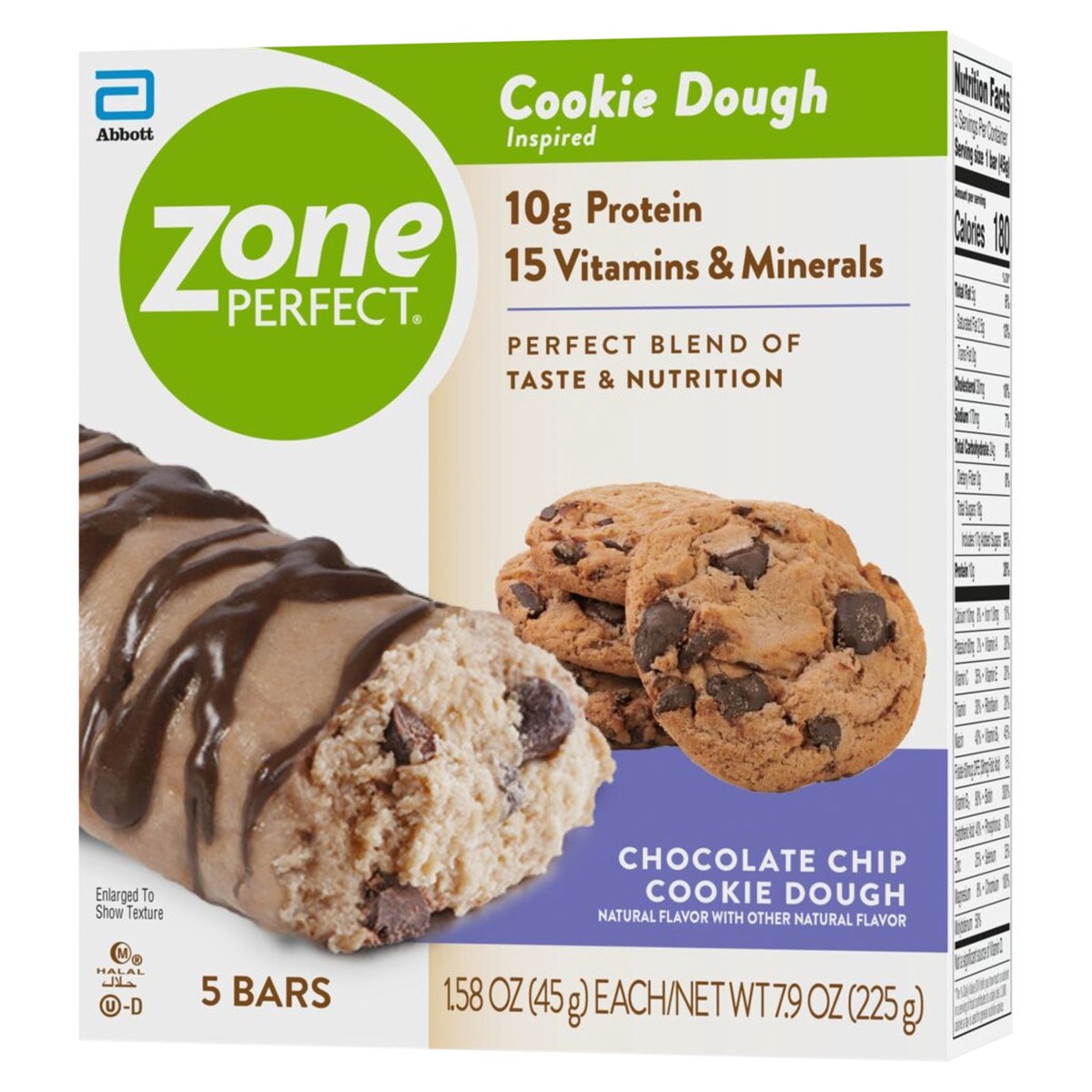 slide 3 of 5, Zone Perfect Chocolate Chip Cookie Dough Protein Bar, 5 ct