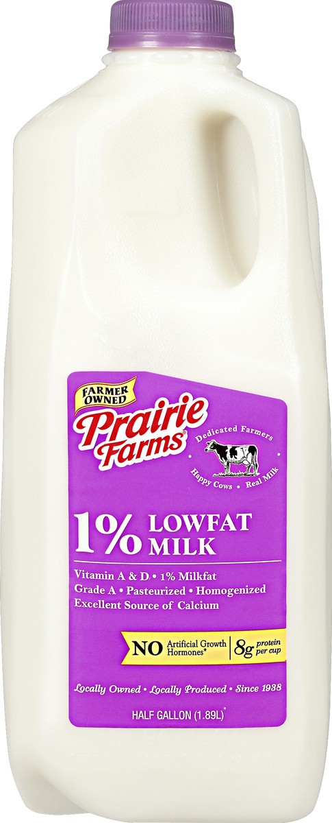 slide 2 of 9, Prairie Farms 1% Lowfat Milk 1/2 gal, 1/2 gal