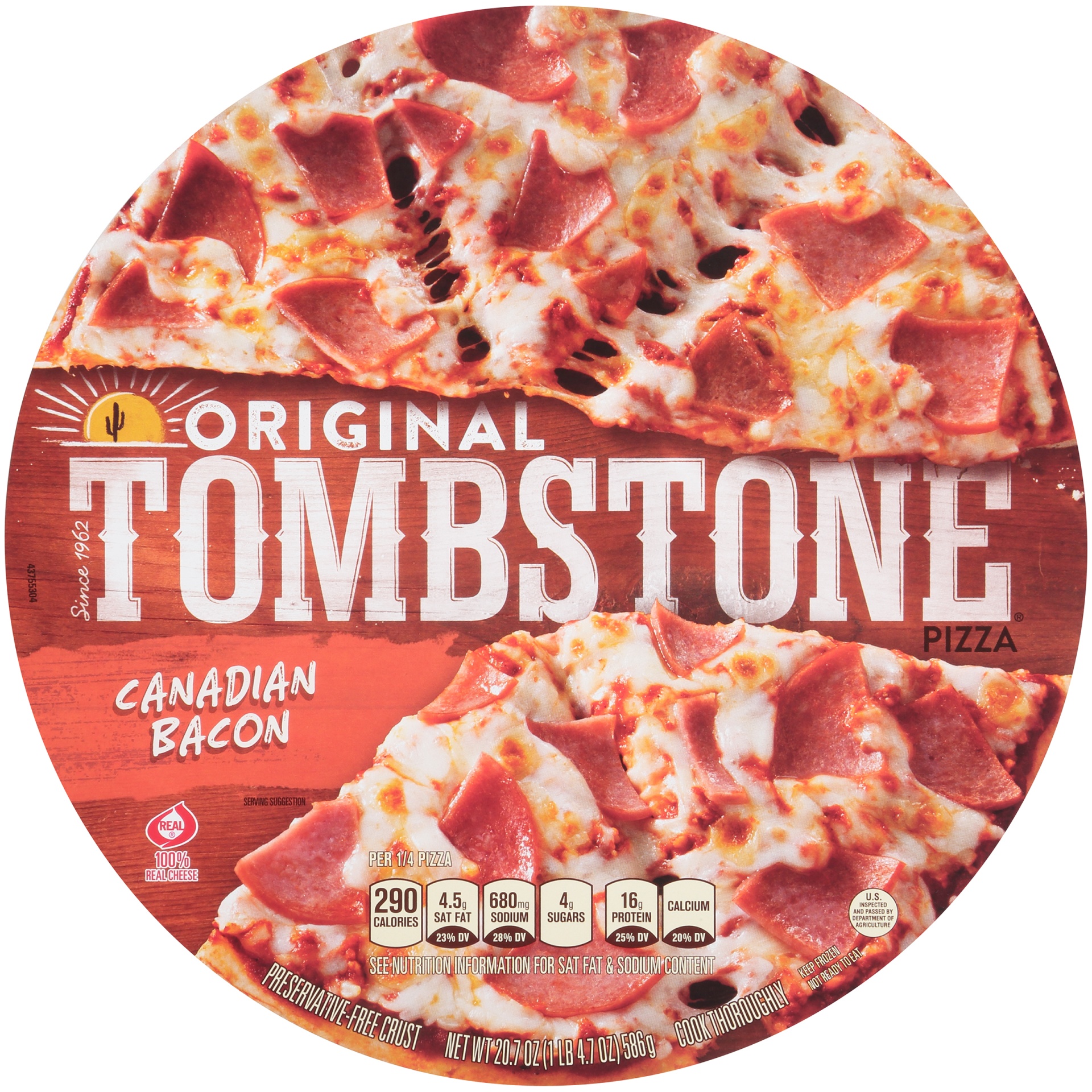 slide 1 of 7, Tombstone Original Canadian Bacon Frozen Pizza, 20.7 oz