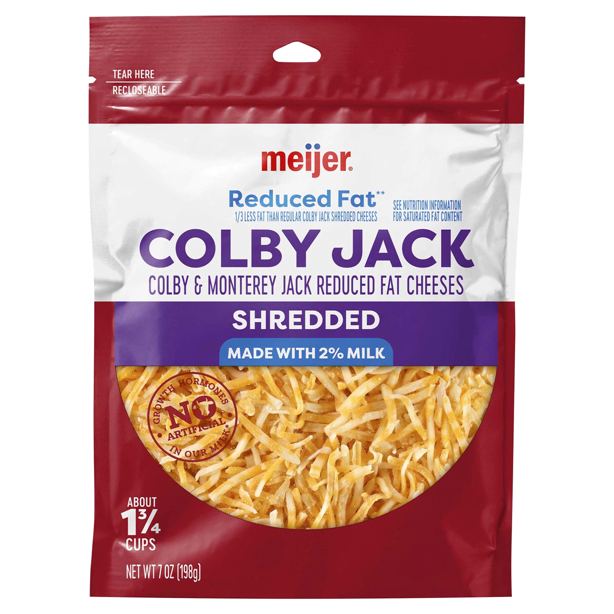 slide 1 of 2, Meijer Shredded Reduced Fat Colby Jack Cheese, 7 oz