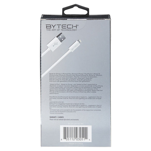 slide 27 of 29, Bytech 10' Heavy Duty MFI Cable-White, 10 ft