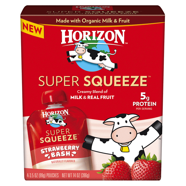 slide 1 of 1, Horizon Organic Super Squeeze Strawberry Pouches, 4 ct; 3.5 oz