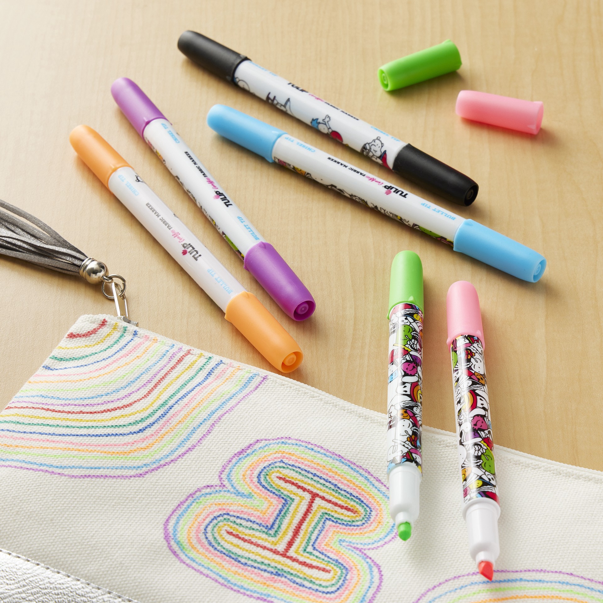 slide 4 of 7, Tulip Graffiti Fabric Markers Neon, 5.5 in x 3.9 in x 0.63 in