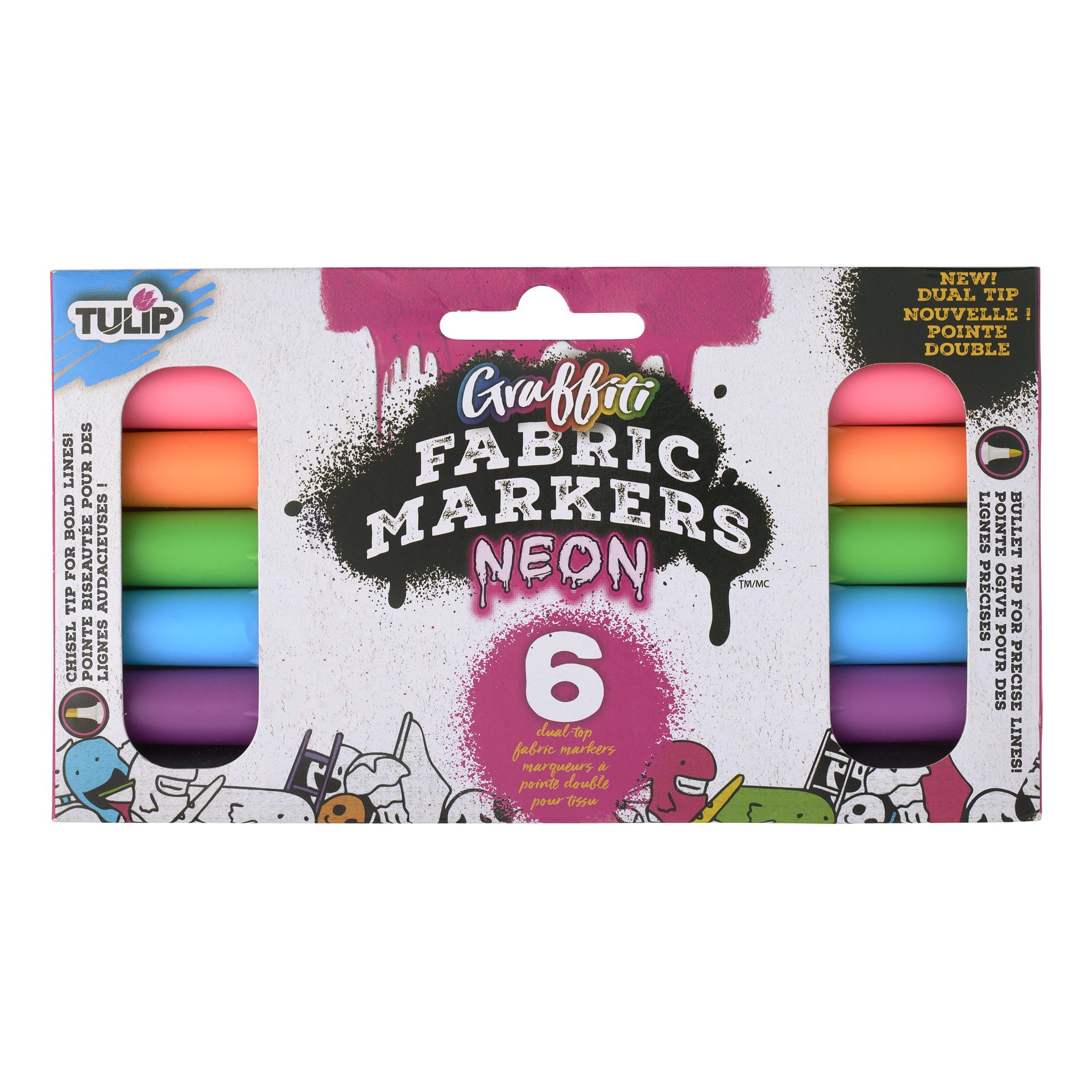 slide 3 of 7, Tulip Graffiti Fabric Markers Neon, 5.5 in x 3.9 in x 0.63 in