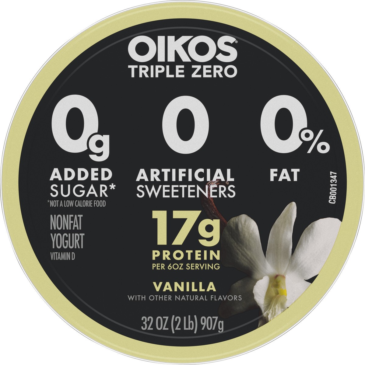 slide 13 of 14, Oikos Triple Zero Vanilla Nonfat Greek Yogurt Tub, 0% Fat, 0g Added Sugar and 0 Artificial Sweeteners, Just Delicious High Protein Yogurt, 32 OZ, 32 oz