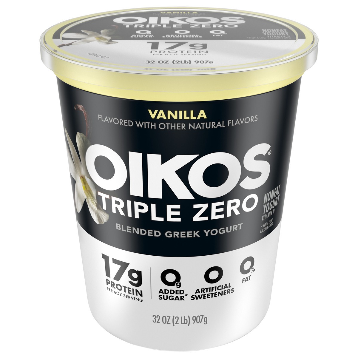 slide 1 of 14, Oikos Vanilla 17g Protein, 0g Added Sugar, Nonfat Greek Yogurt Tub, 32 OZ, 32 oz