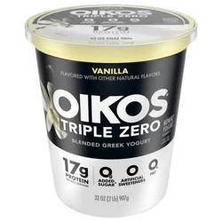 Oikos Vanilla 17g Protein, 0g Added Sugar, Nonfat Greek Yogurt Tub, 32 OZ
