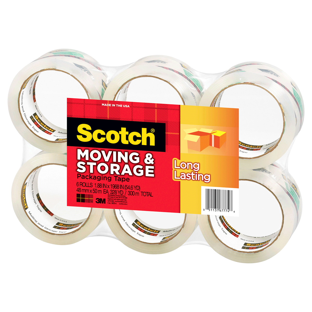 slide 3 of 3, Scotch Moving & Storage Clear Packaging Tape, 6 ct