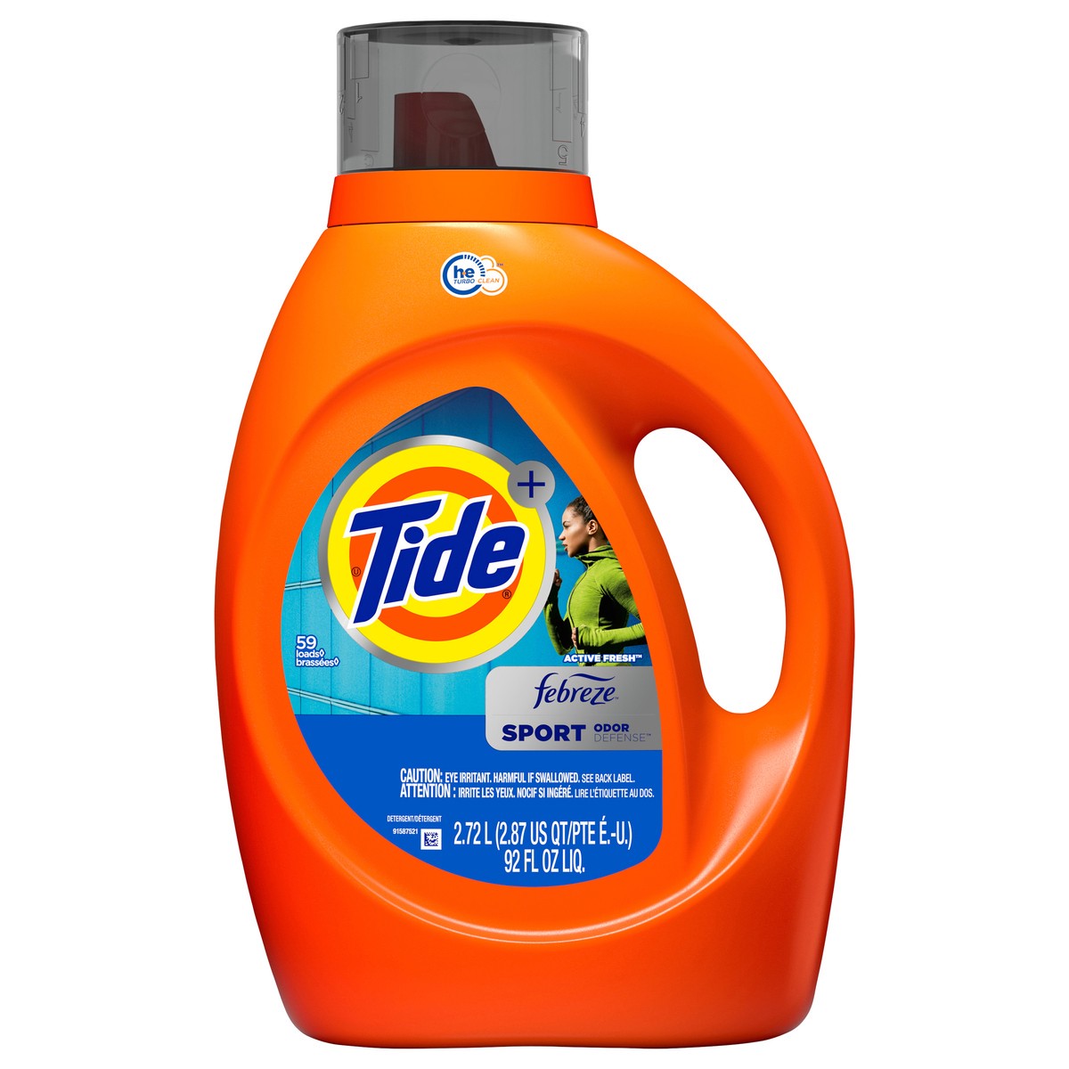 slide 1 of 6, Tide Plus Febreze Sport Odor Defense HE Turbo Clean Liquid Laundry Detergent, 92 fl oz, 59 loads, 2.87 qt