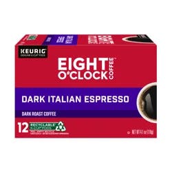 Eight O'Clock Coffee Dark Roast Dark Italian Espresso Coffee 12 ct K-Cup Pods