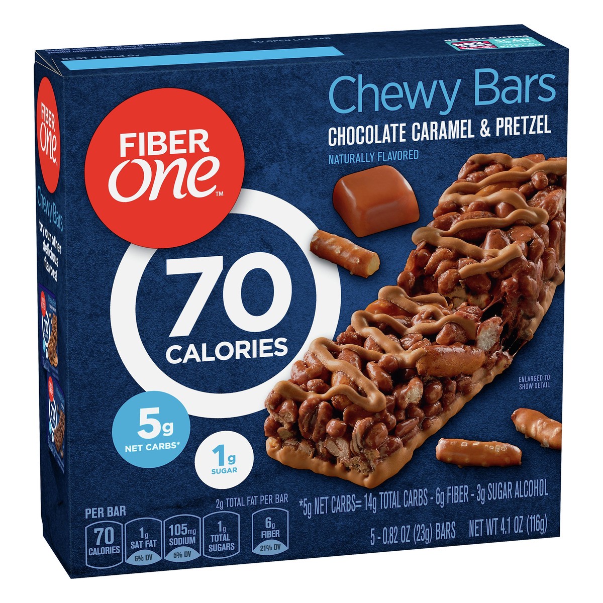 slide 8 of 13, Fiber One 70 Calorie Chewy Snack Bars, Chocolate Caramel and Pretzel, 5 ct, 5 ct