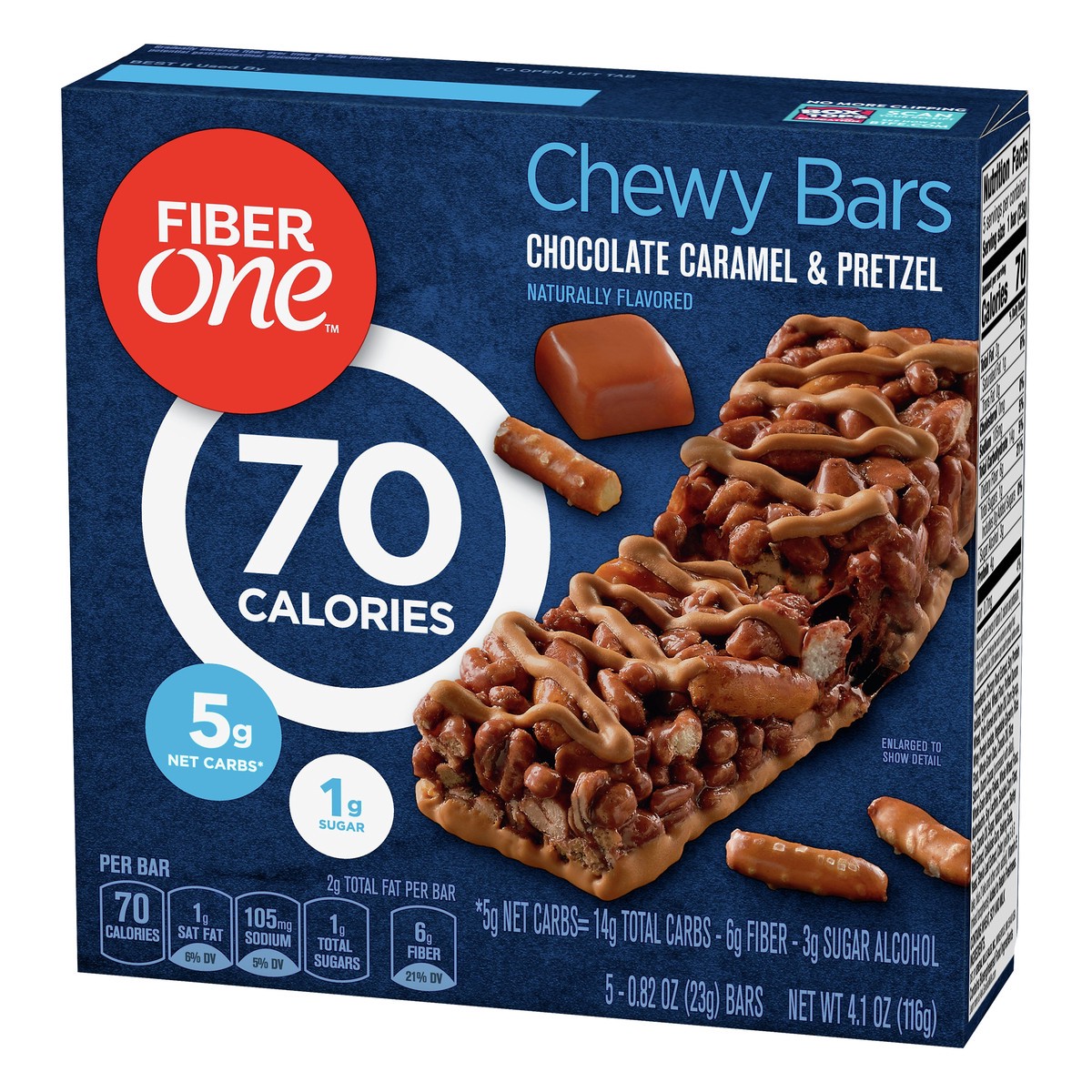 slide 10 of 13, Fiber One 70 Calorie Chewy Snack Bars, Chocolate Caramel and Pretzel, 5 ct, 5 ct