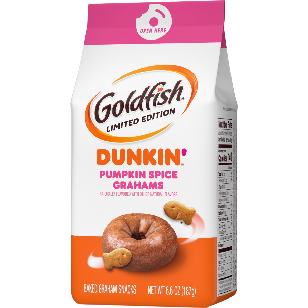 slide 8 of 12, Goldfish Grahams, Limited Edition Dunkin'' Pumpkin Spice Grahams Snack Crackers, 6.6 oz. bag, 6.6 oz