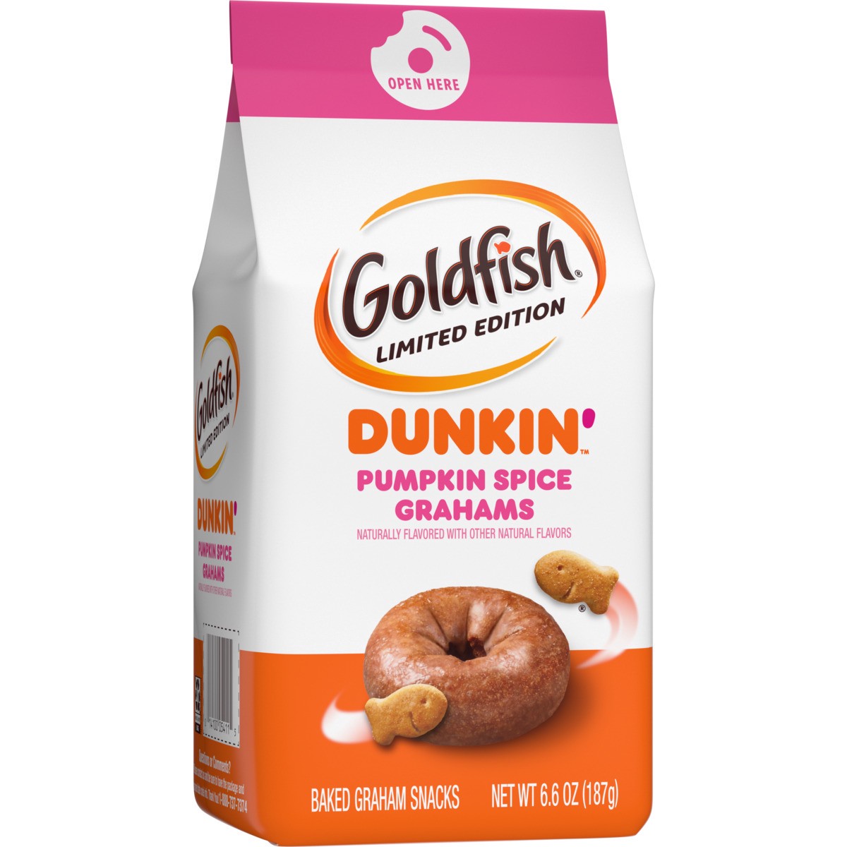 slide 12 of 12, Goldfish Grahams, Limited Edition Dunkin'' Pumpkin Spice Grahams Snack Crackers, 6.6 oz. bag, 6.6 oz