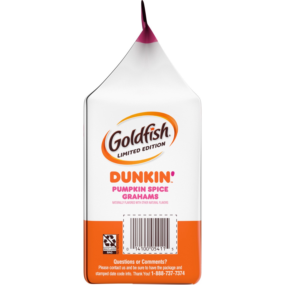 slide 11 of 12, Goldfish Grahams, Limited Edition Dunkin'' Pumpkin Spice Grahams Snack Crackers, 6.6 oz. bag, 6.6 oz