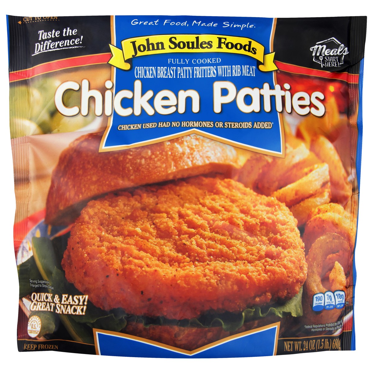 slide 9 of 13, John Soules Foods Chicken Patties, 24 oz, Frozen, 24 oz