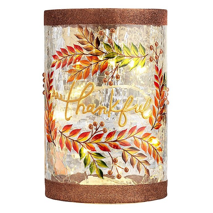 slide 1 of 1, Heritage Home Thankful LED Lighted Glass Hurricane, 1 ct