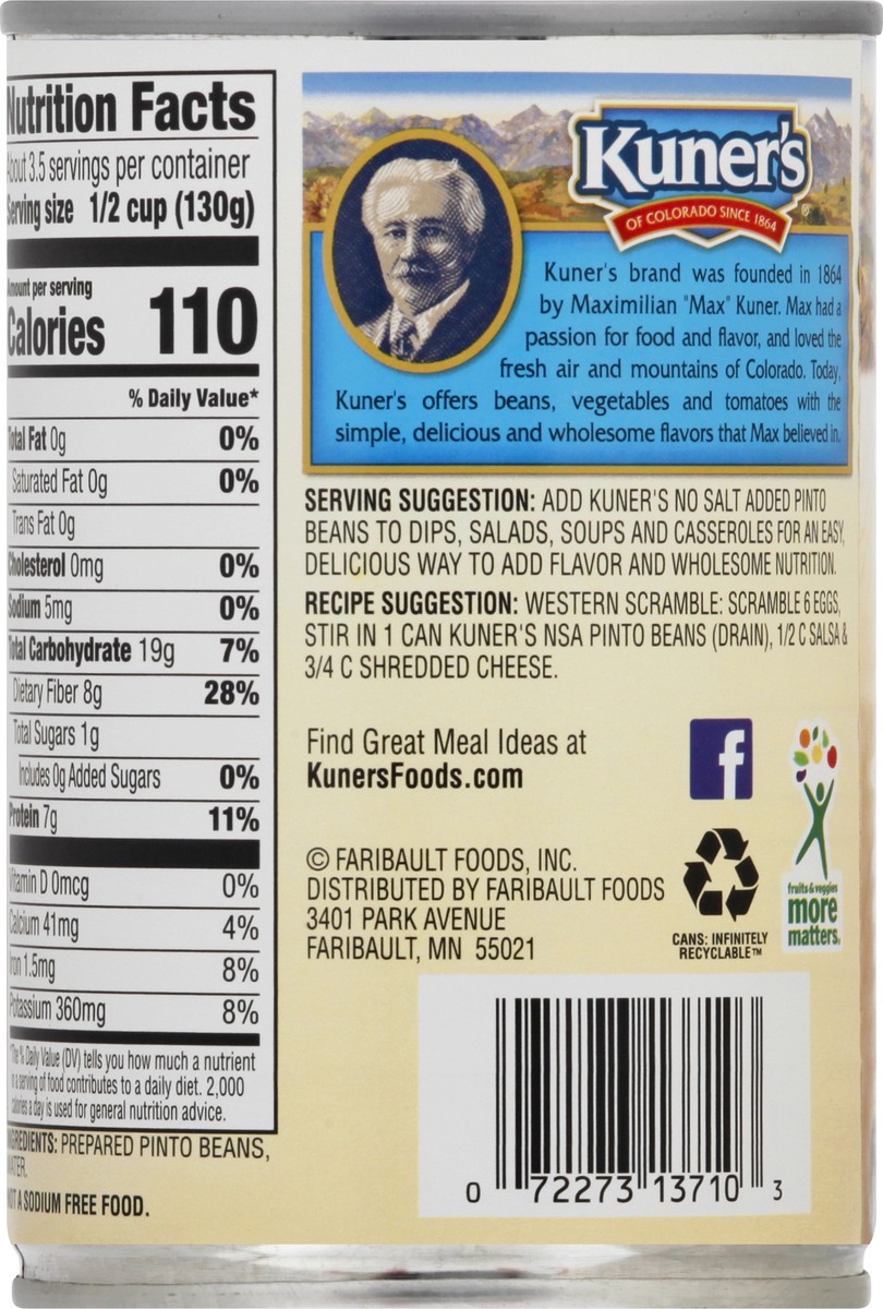 slide 2 of 12, Kuner's No Salt Added Pinto Beans 15.5 oz, 15.5 oz