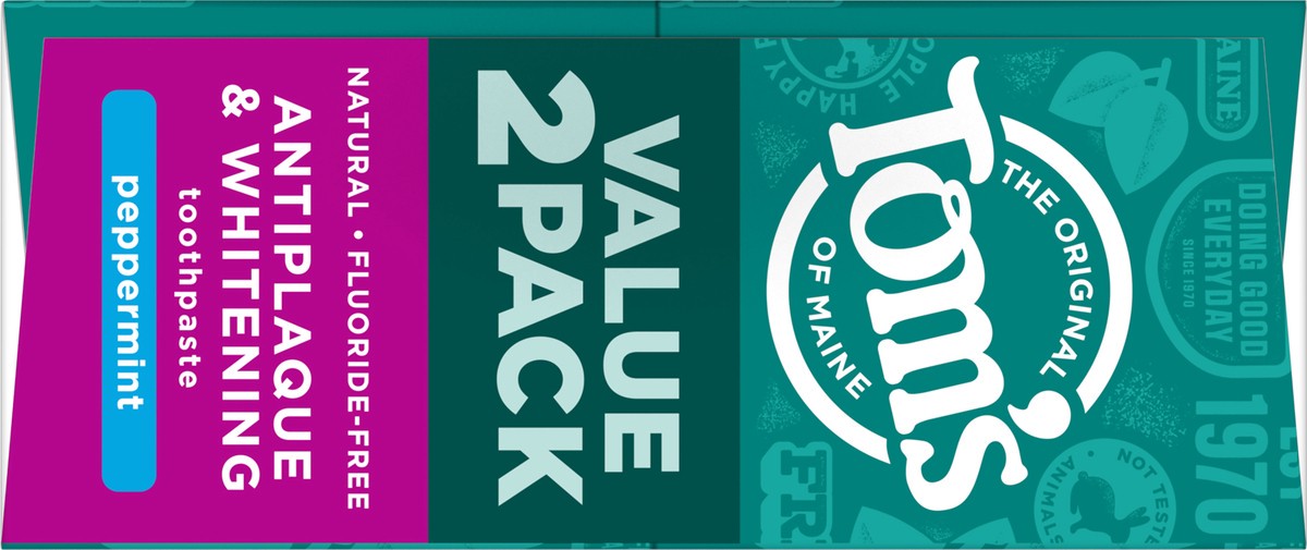 slide 4 of 10, Tom's of Maine Tom’s of Maine Antiplaque and Whitening Toothpaste, Fluoride Free, Peppermint, 2 Pack, 4.5 Oz, 2 ct