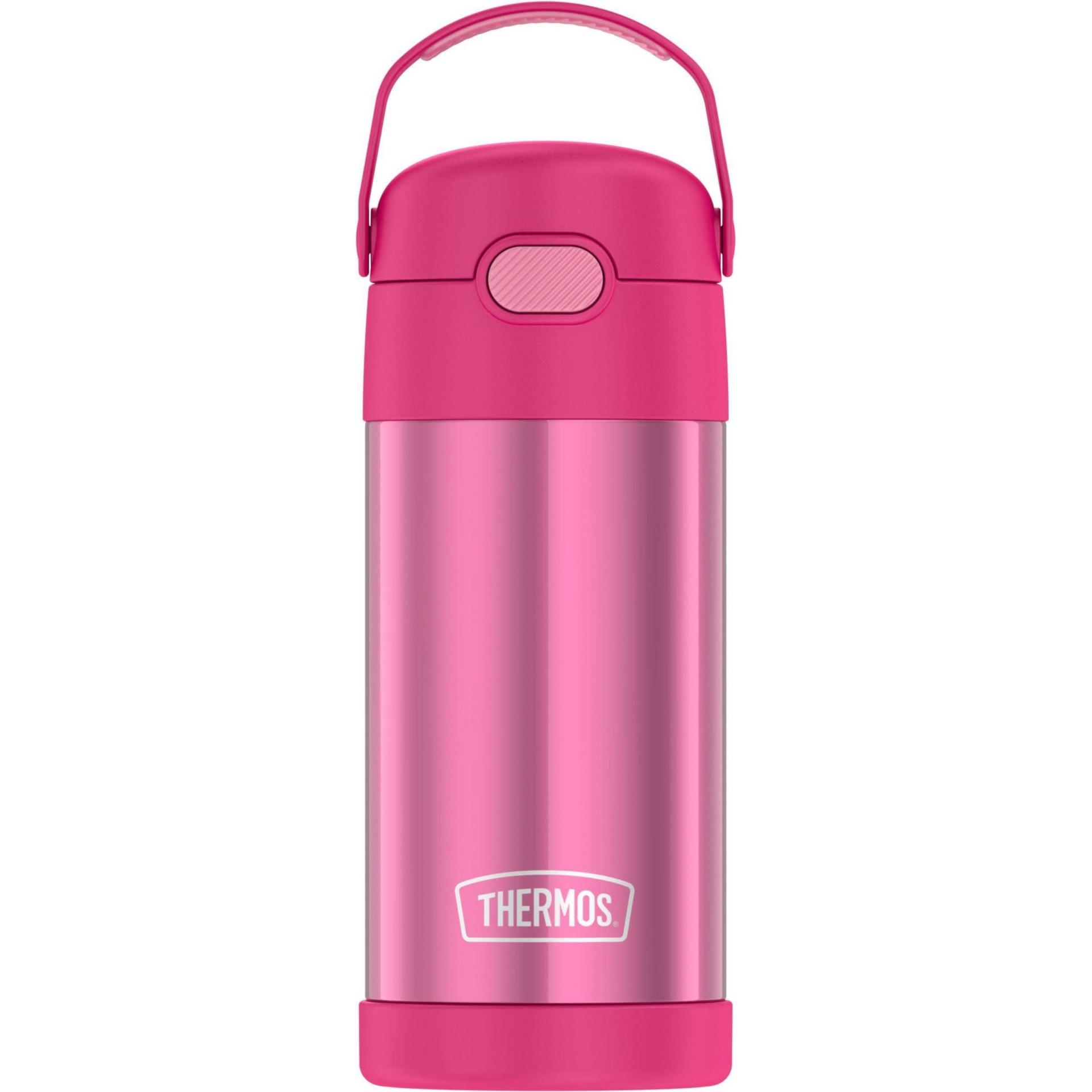 slide 1 of 1, Thermos FUNtainer Stainless Steel Water Bottle with Straw, Pink, 12 oz