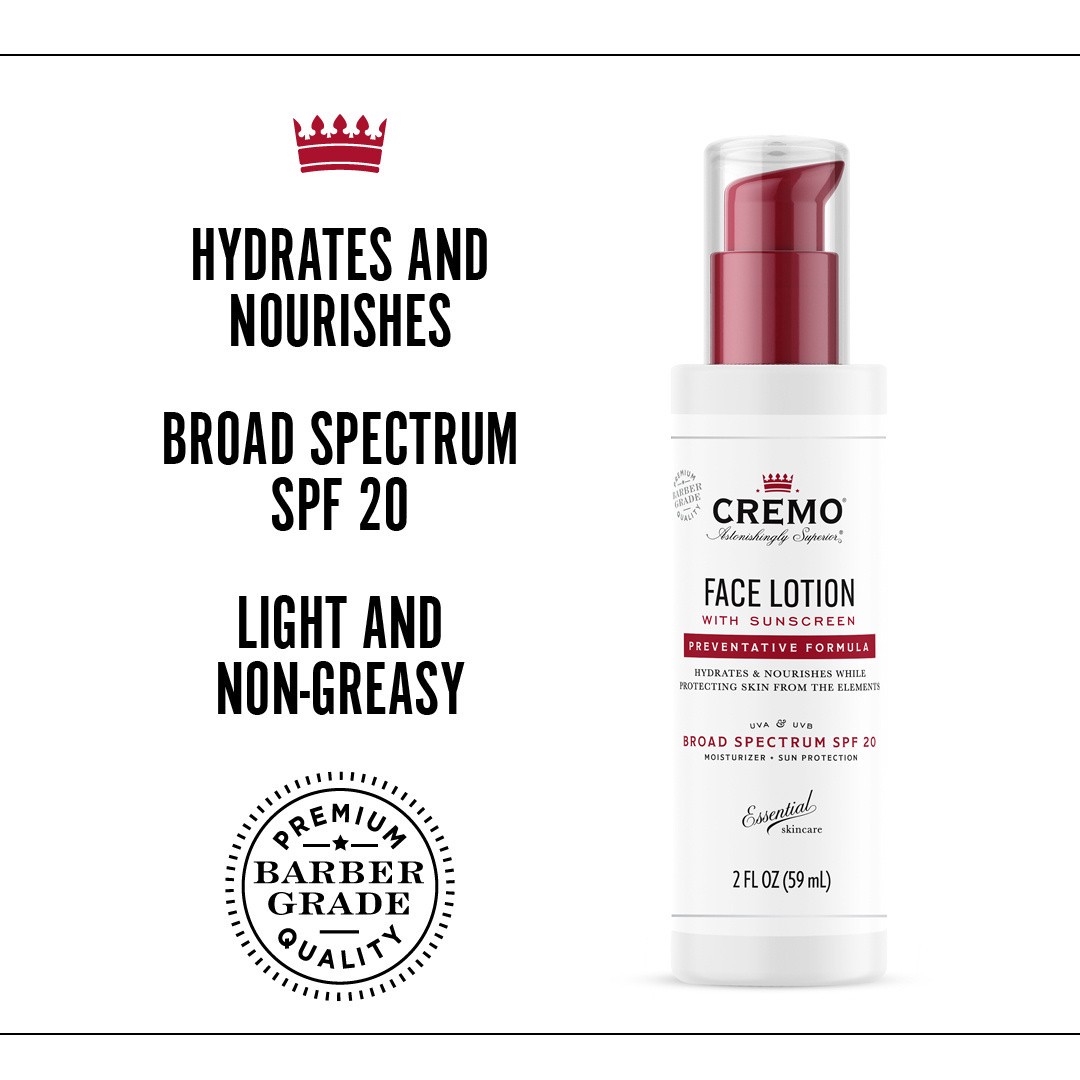 slide 4 of 7, Cremo Face Lotion With Sunscreen, Hydrate and Noursish Your Face, SPF 20, 2oz, 2 oz