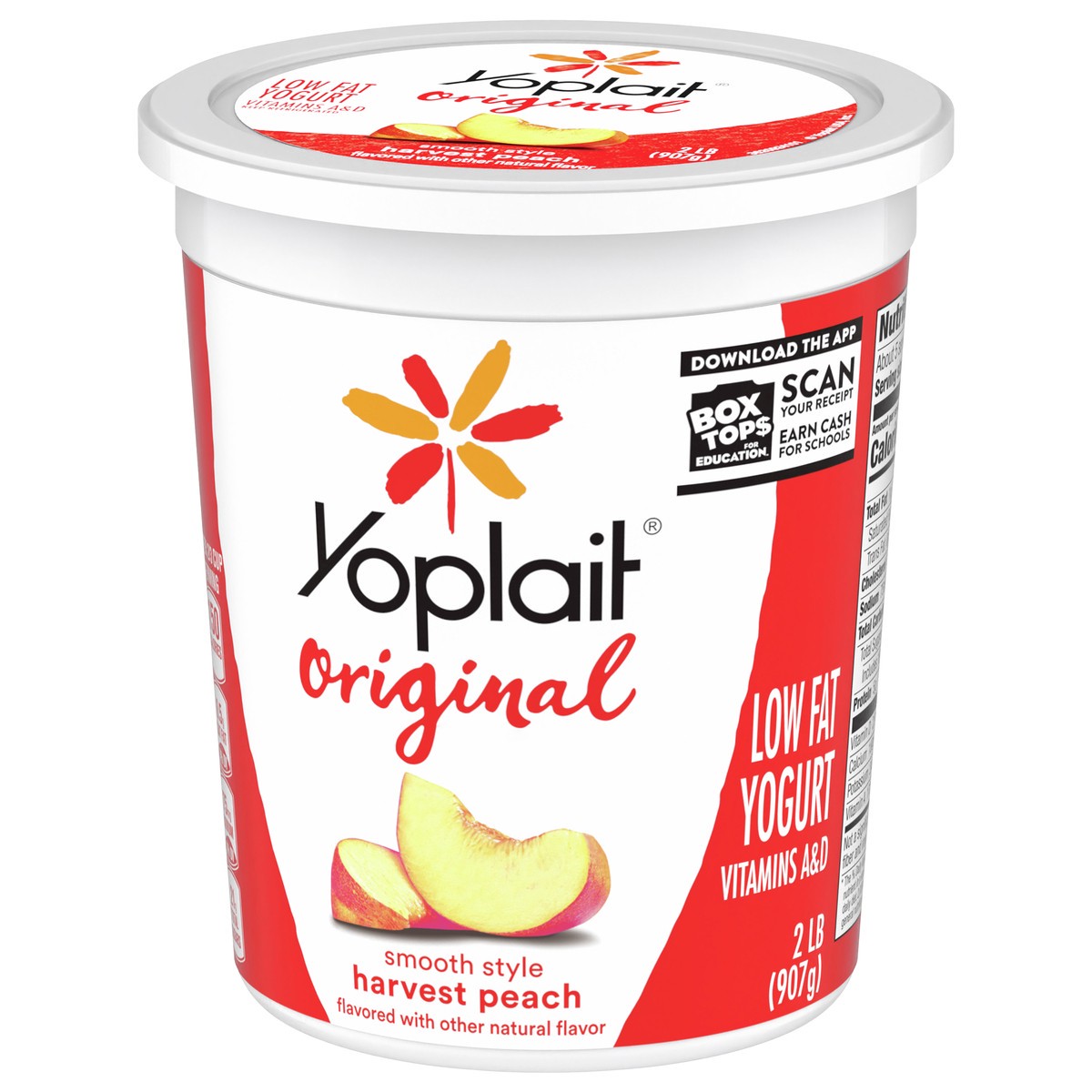 slide 3 of 9, Yoplait Original Smooth Style Harvest Peach Flavored Low Fat Yogurt, 32 OZ Tub, 2 lb