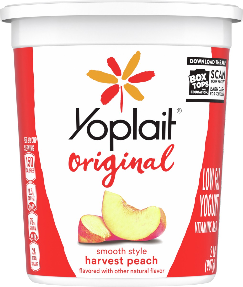 slide 6 of 9, Yoplait Original Smooth Style Harvest Peach Flavored Low Fat Yogurt, 32 OZ Tub, 2 lb
