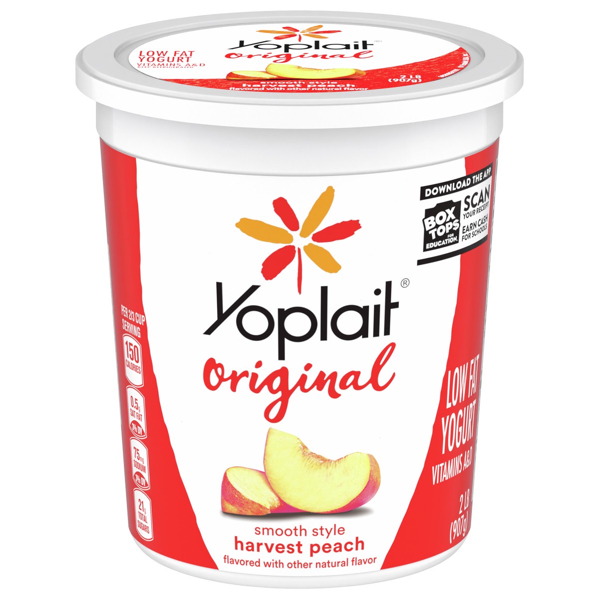 slide 1 of 9, Yoplait Original Smooth Style Harvest Peach Flavored Low Fat Yogurt, 32 OZ Tub, 2 lb