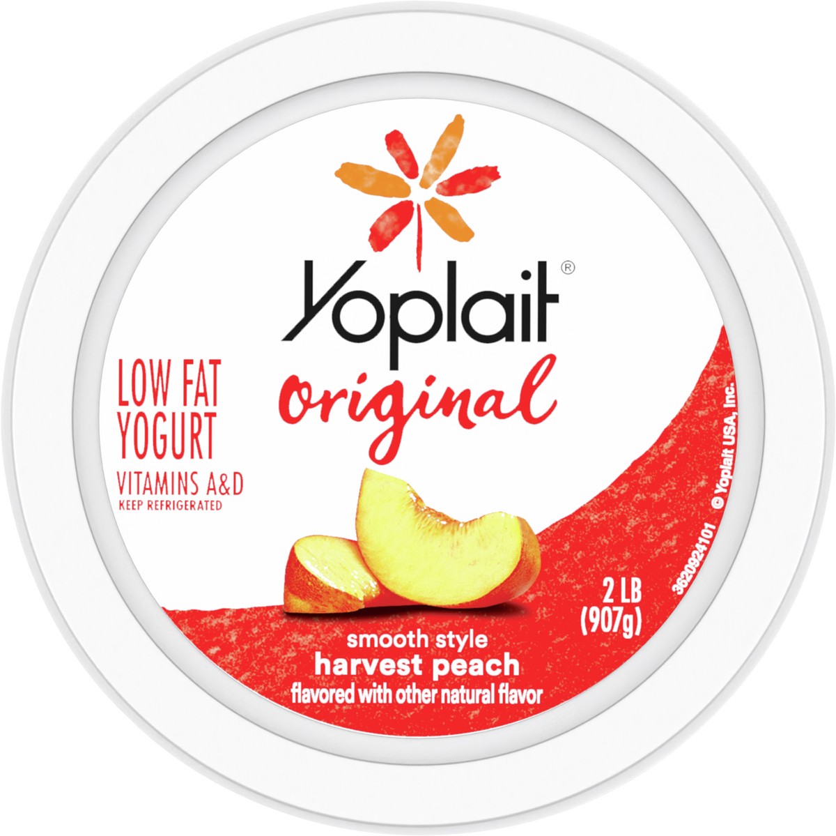 slide 6 of 9, Yoplait Original Smooth Style Harvest Peach Flavored Low Fat Yogurt, 32 OZ Tub, 2 lb