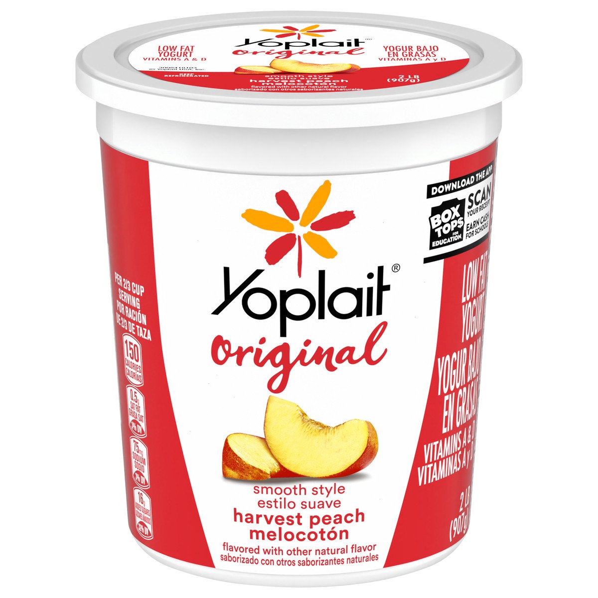 slide 1 of 9, Yoplait Original Smooth Style Harvest Peach Flavored Low Fat Yogurt, 32 OZ Tub, 2 lb