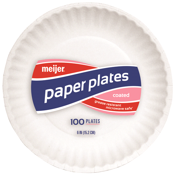 slide 1 of 1, Meijer Coated White Paper Plates 6'', 100 ct