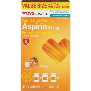 slide 1 of 1, CVS Health Chewable Low Dose Aspirin Tablets Orange Flavor Value Pack, 3 pk; 36 ct